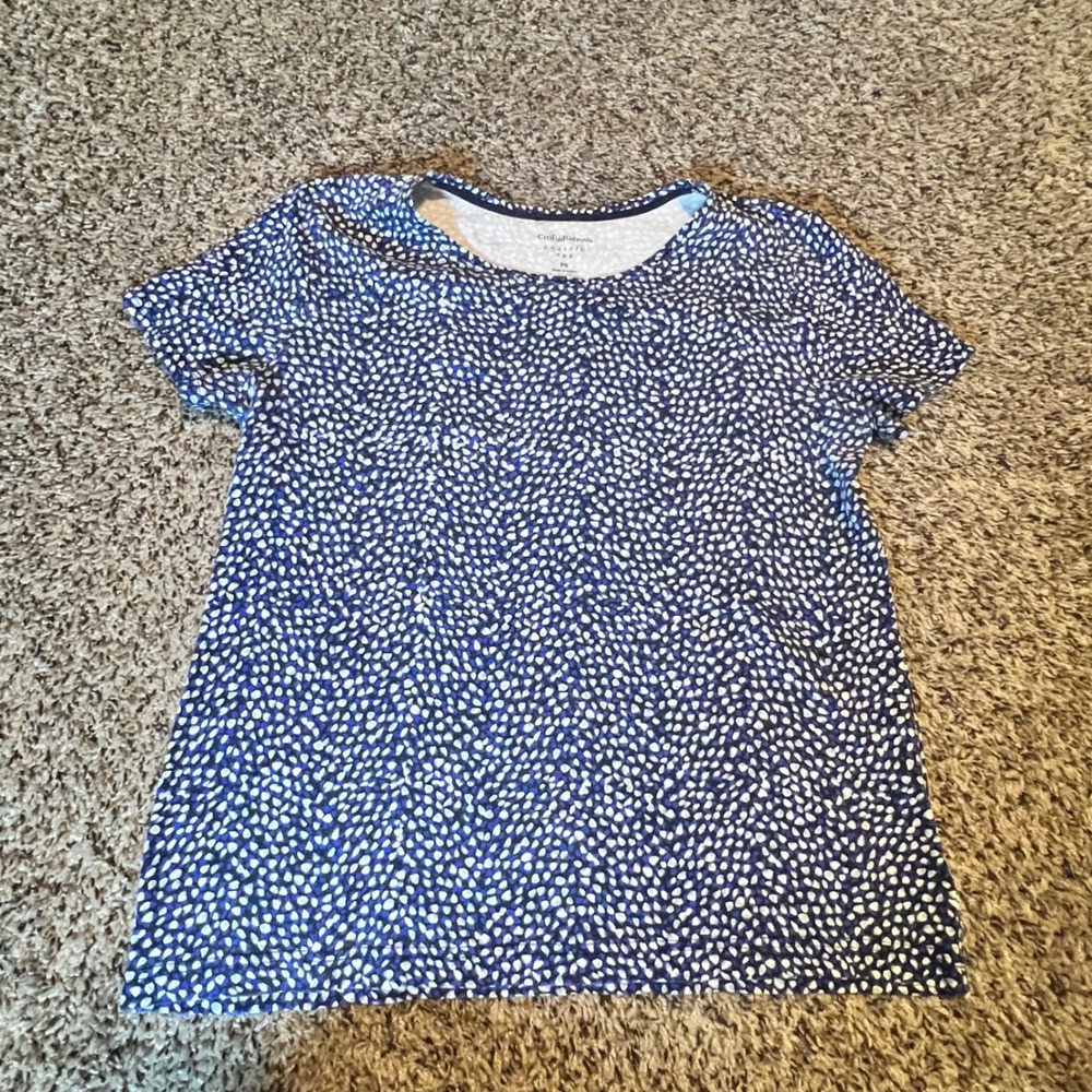 Croft & Barrow Classic Tee Womens‎ PS Blue White Abstract Dot Short Sleeve Shirt